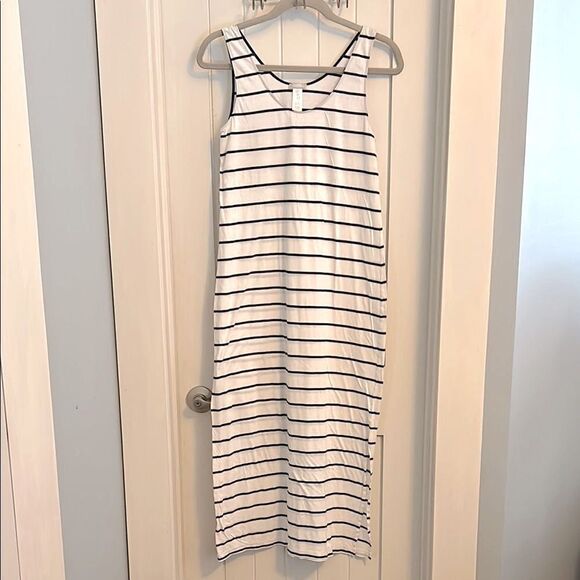 Hanro Laura Long White Navy Striped Tank Dress Size XS - Picture 1 of 8